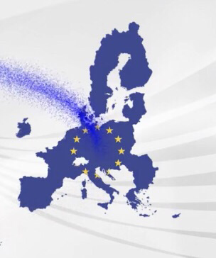 A screenshot of an EU promo video showing a map of the EU member states, which now does not include the UK.