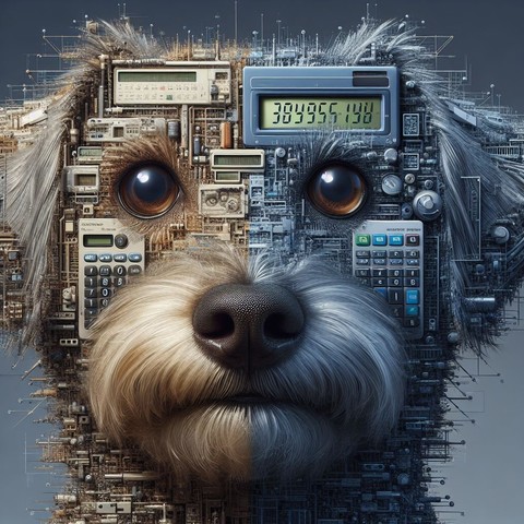 a dog merged with a calculator