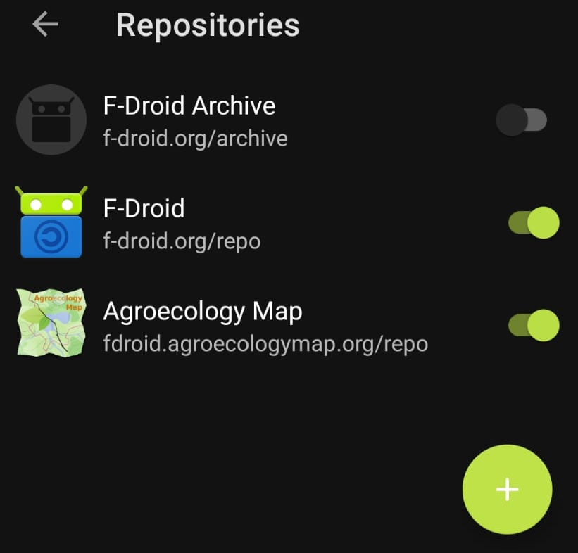 Screenshot of repositories in f-droid