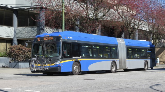 A newish (2022) articulated hybrid bus on a 99 UBC B-Line service

Stephen Rees picture CC licensed