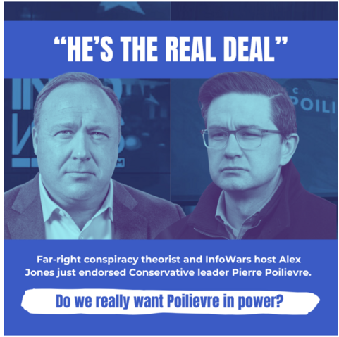 "He's the real deal"
Far-right conspiracy theorist and Infowars host Alex Jones just endorsed Conservative leader Pierre Poilievre. Do we really want Poilievre in power? 