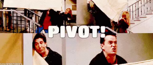 SECOND IMAGE: a short gif of 4 different shots of the infamous Friends (TV Show) Pivot! couch moving scene. 