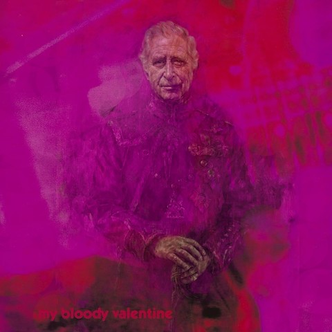 A mashup of the King Charles portrait in red and the cover to My Bloody Valentine’s Loveless