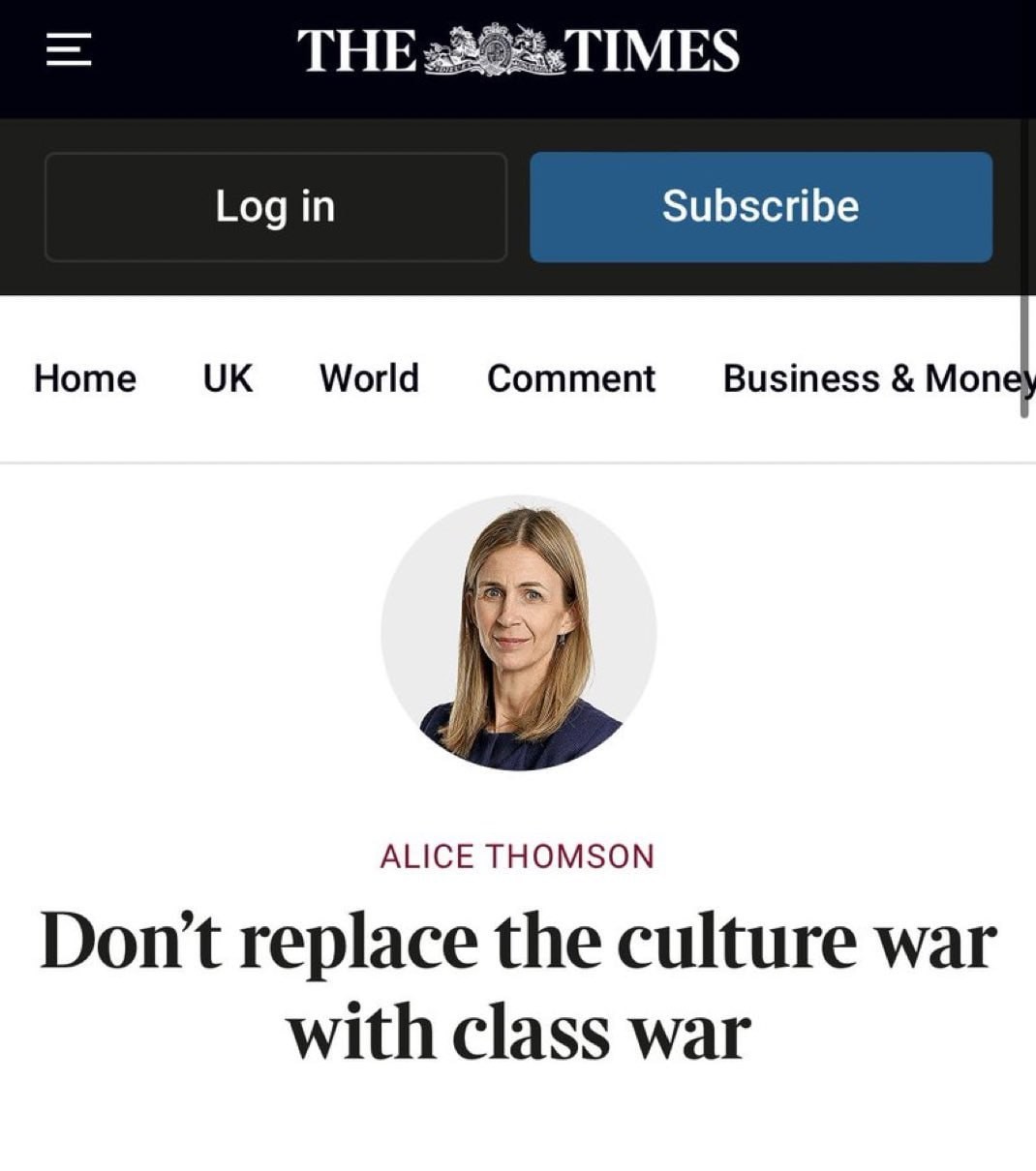 The Times: Don't replace the culture war with class war
