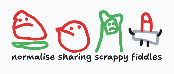 normalise sharing scrappy fiddles, with tode, berd, me, bot, above each word