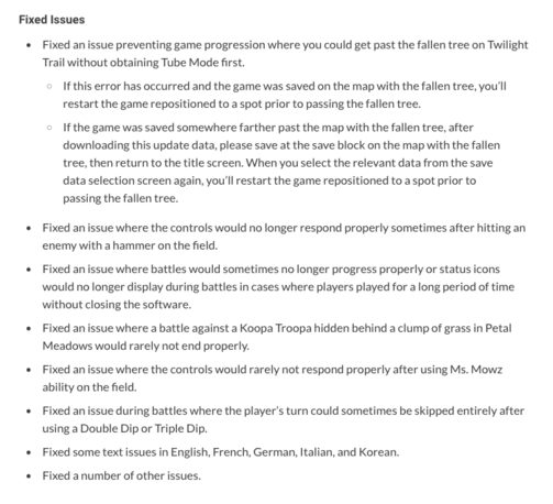 A screenshot of the patch notes for the version 1.0.1 update.