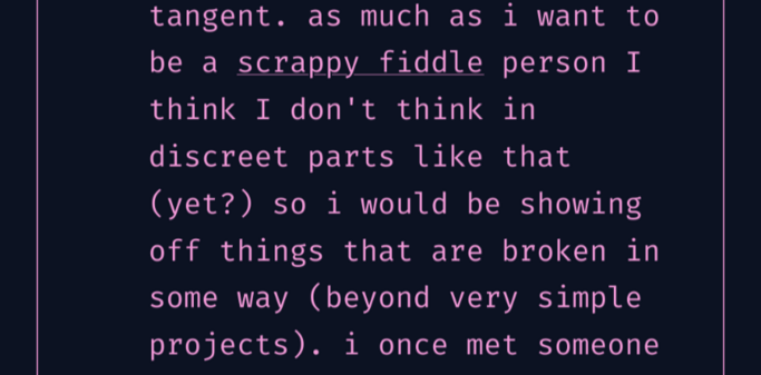 as much as i want to be a scrappy fiddle person I think I don't think in discreet parts like that (yet?) so i would be showing off things that are broken in some way (beyond very simple projects).