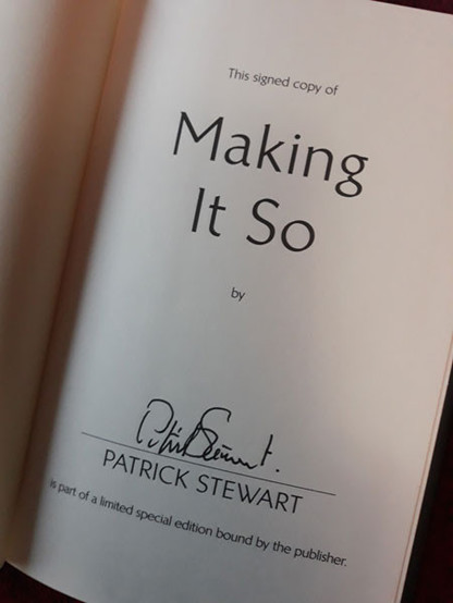 Title page of 'Making It So' signed by Patrick Stewart