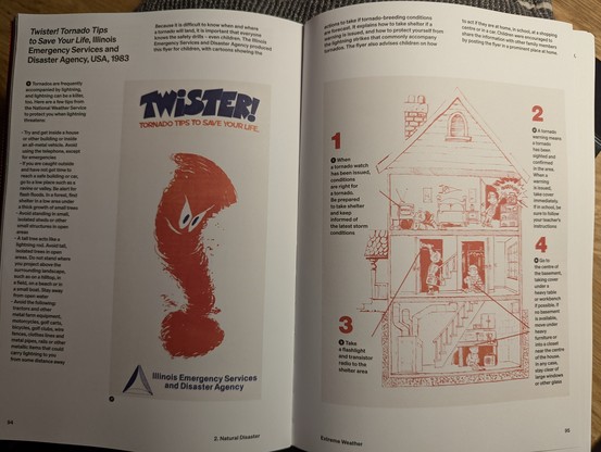 Pages with photos of a tornado preparedness brochure