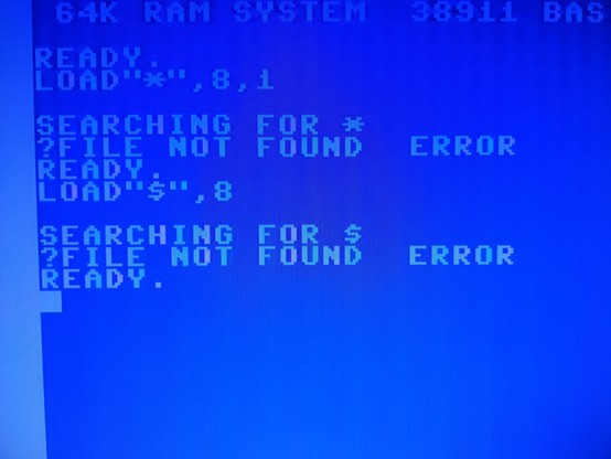 C64 BASC prompt  showing loading errors.