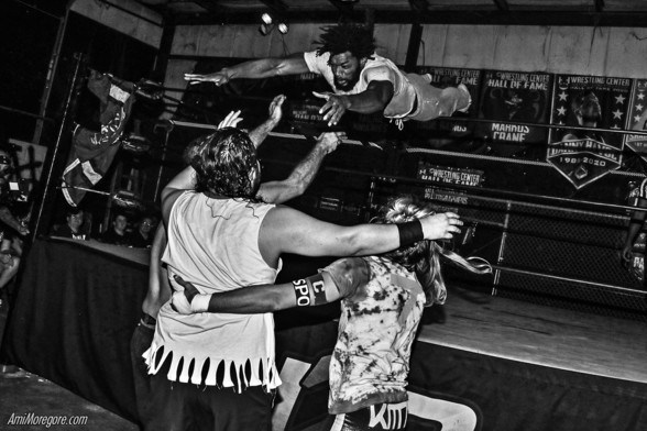 Homeless Von dives onto his opponents