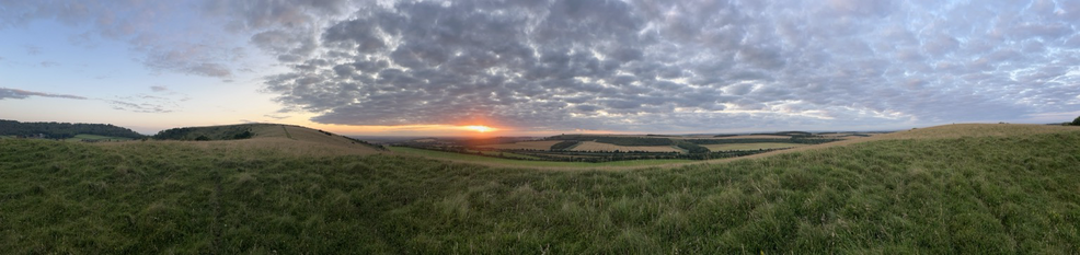 Sunrise on Saturday 27 July 2024 viewed from a little below the top of Beacon Hill