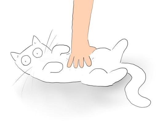 A cartoon of a white cat getting a tummy rub.