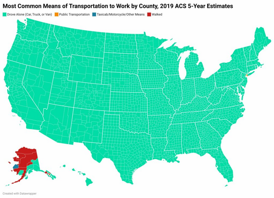 un mapa mostrando los condados de EEUU con todos menos Alaska y Nueva York marcados con 