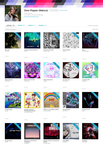 A screenshot of my Bandcamp fan account page with all the music releases I got this Bandcamp Friday.