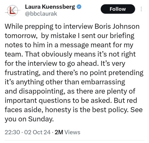 Tweet by Laura Kuennsberg:
