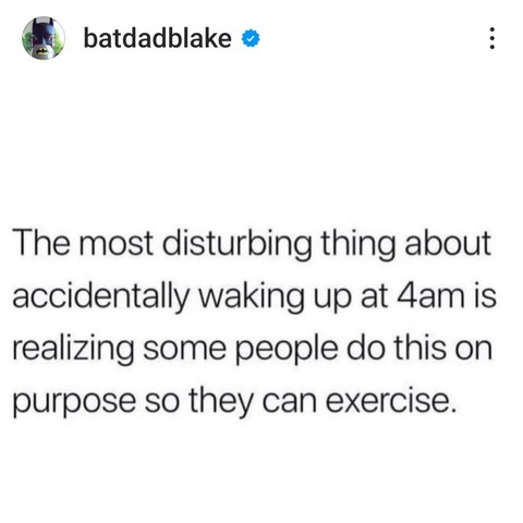 batdadblake  

The most disturbing thing about accidentally waking up at 4am is realizing some people do this on purpose so they can exercise  
