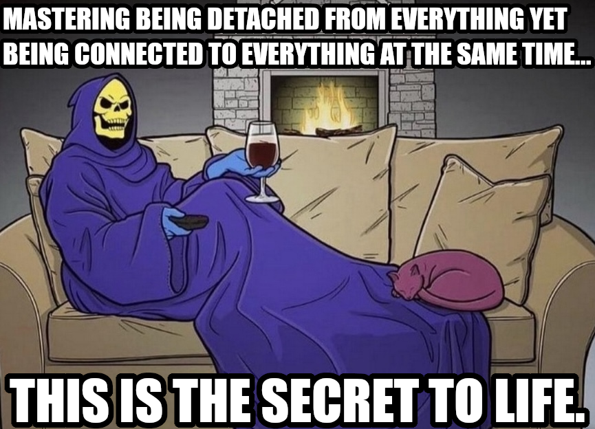 Mastering being detached from everything yet being connected to everything at the same time...This is the secret to life.