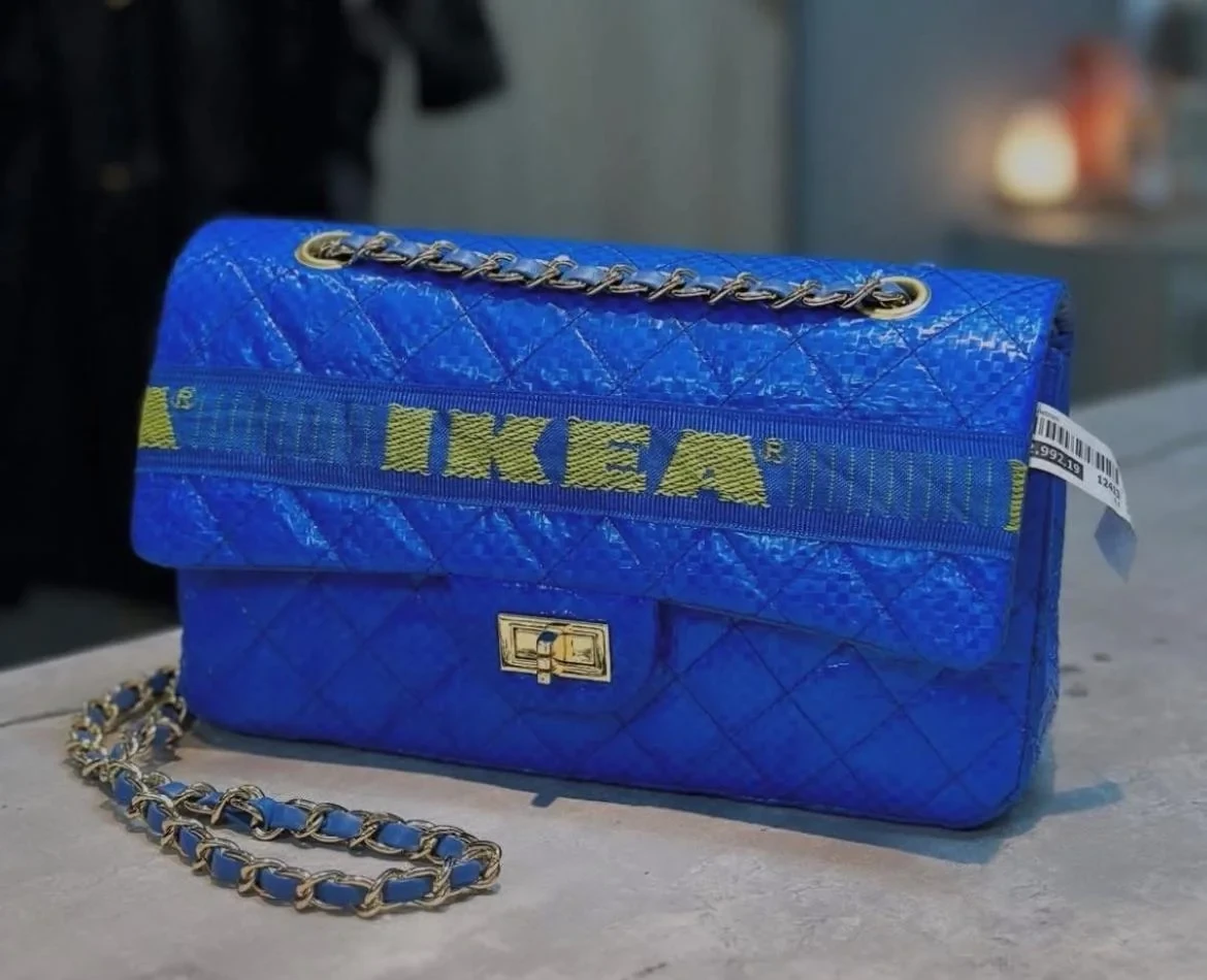 Chanel bag made from IKEA blue bag