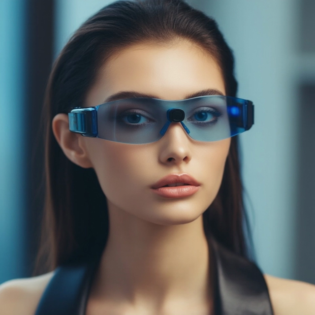 AI-generated concept design for The vOICe vision BCI glasses.