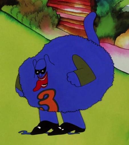 Cartoon bad guy from the cartoon movie "Yellow Submarine" with The Beatles.

Like all Meanies, they despise music, and are seen looking physically in pain when hearing music.