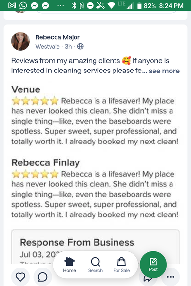 Two word for word identical customer testimonials on a nextdoor business review. I wouldn't have noticed if they weren't also both 6/6 stars.