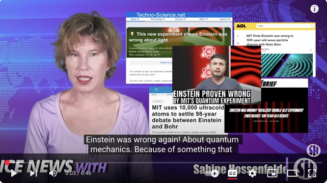 Picture of Sabine Hossenfelder talking about yet more Einstein attacks.