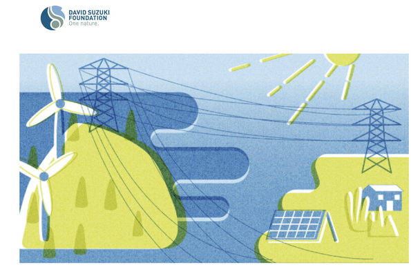 The David Suzuki Foundation logo over a diagram of electricity systems  