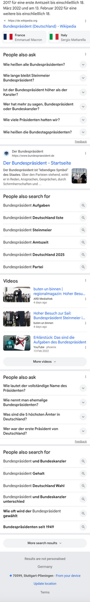 Screenshot of the Google search result for Bundespräsident, second and final part